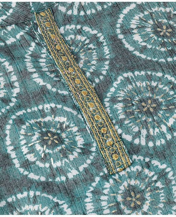 Babyhug 100% Cotton Knit Full Sleeves Printed Kurta & Dhoti Set -  Teal Blue
