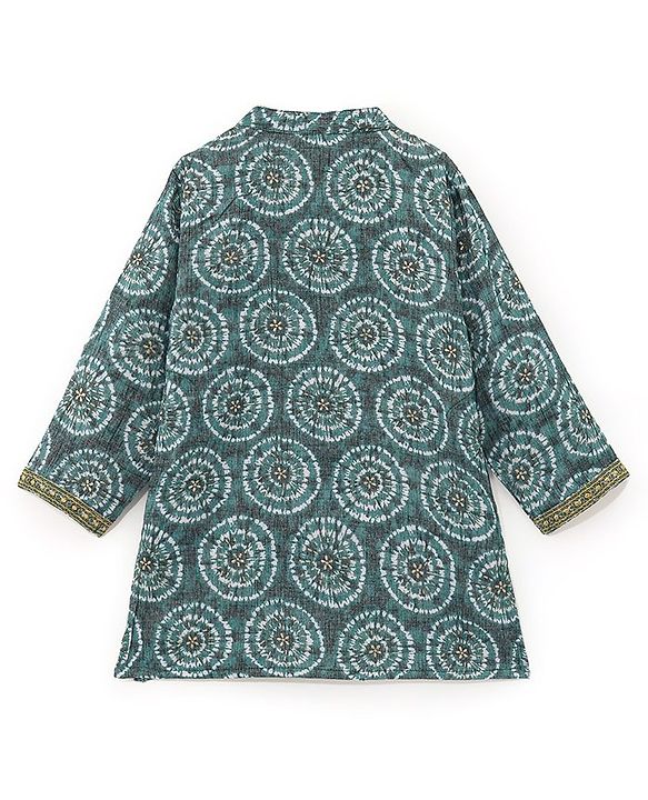 Babyhug 100% Cotton Knit Full Sleeves Printed Kurta & Dhoti Set -  Teal Blue