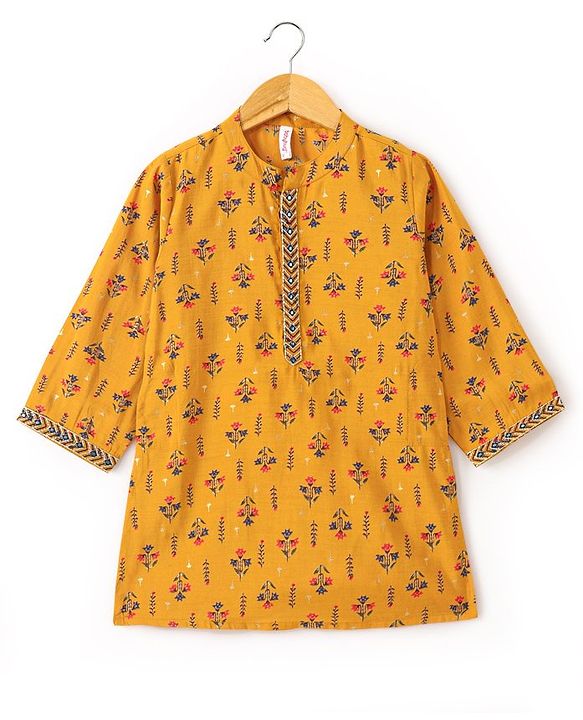 Babyhug 100% Cotton Woven Full Sleeves Floral Printed Kurta Dhoti Set - Mustard