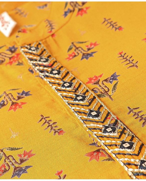 Babyhug 100% Cotton Woven Full Sleeves Floral Printed Kurta Dhoti Set - Mustard