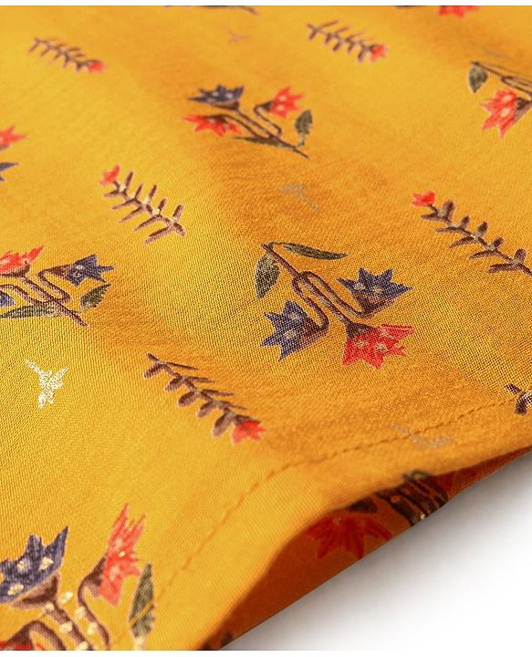 Babyhug 100% Cotton Woven Full Sleeves Floral Printed Kurta Dhoti Set - Mustard