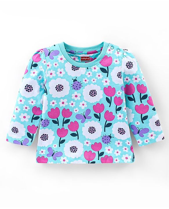 Babyhug Cotton Knit Single Jersey Full Sleeves Night Suit With Floral Print - Blue