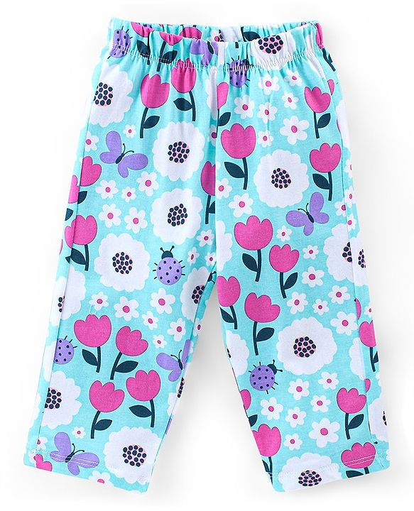 Babyhug Cotton Knit Single Jersey Full Sleeves Night Suit With Floral Print - Blue