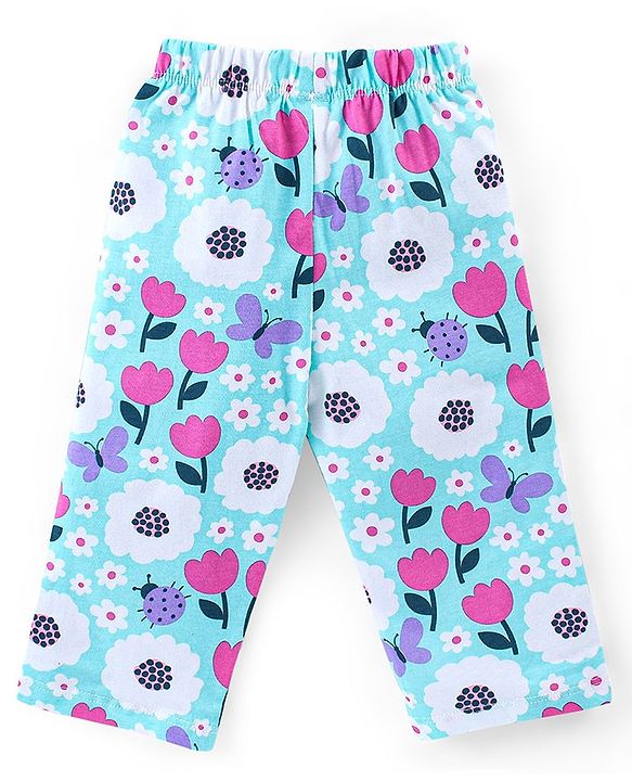 Babyhug Cotton Knit Single Jersey Full Sleeves Night Suit With Floral Print - Blue