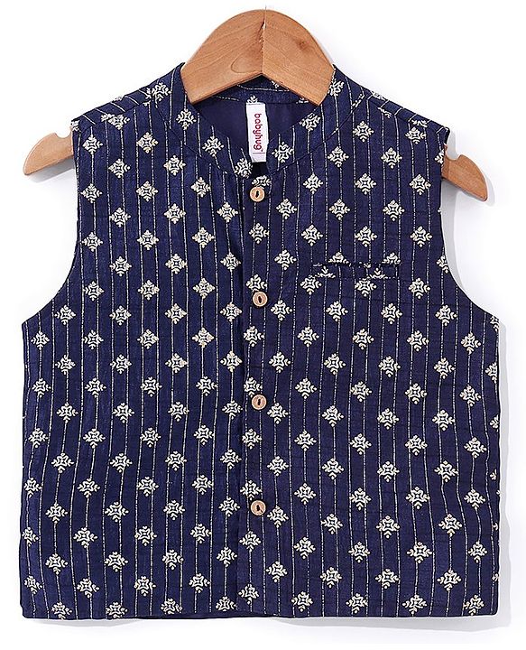 Babyhug Cotton Woven Full Sleeves Kurta & Pajama Set with Jacket Argyle Print - Maroon & Blue