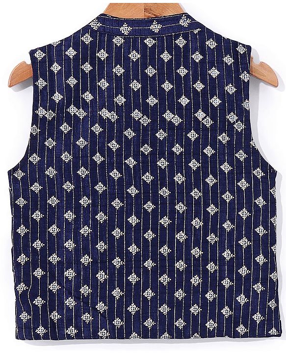 Babyhug Cotton Woven Full Sleeves Kurta & Pajama Set with Jacket Argyle Print - Maroon & Blue