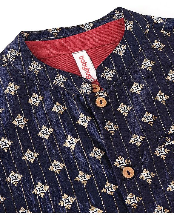 Babyhug Cotton Woven Full Sleeves Kurta & Pajama Set with Jacket Argyle Print - Maroon & Blue