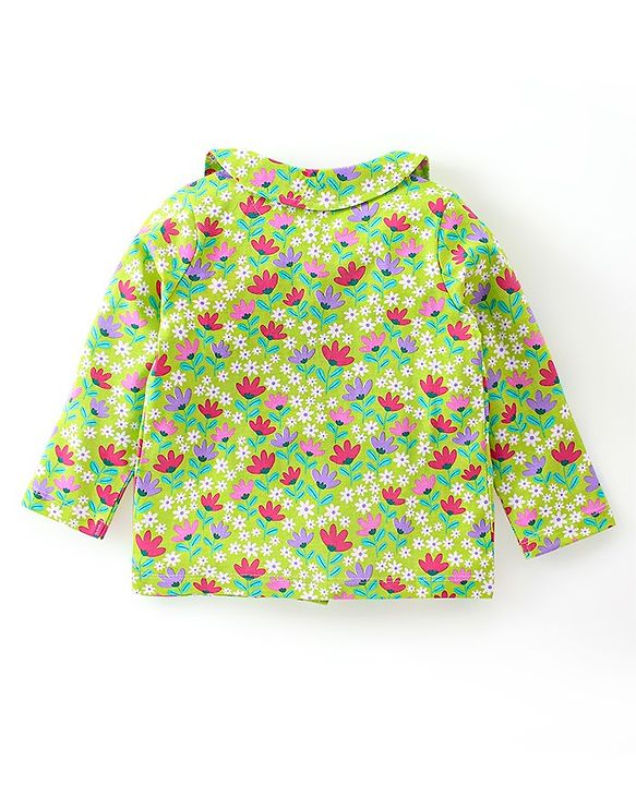 Babyhug Cotton Knit Single Jersey Full Sleeves Night Suit With Floral Print - Green