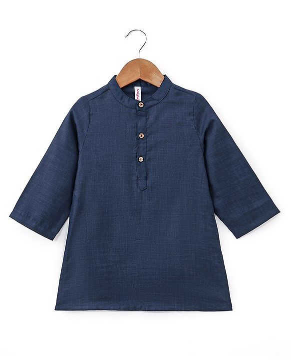 Babyhug 100% Cotton Woven Full Sleeves Solid Colour  Kurta Pyjama Set with Printed Jacket - Blue