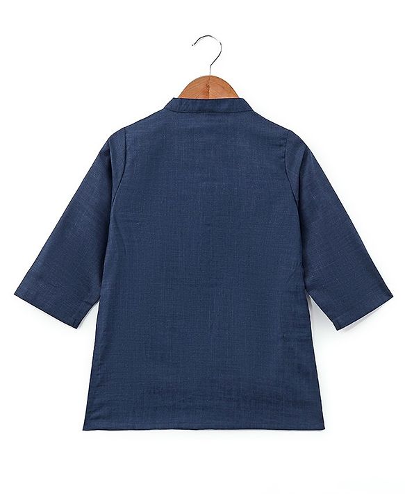 Babyhug 100% Cotton Woven Full Sleeves Solid Colour  Kurta Pyjama Set with Printed Jacket - Blue