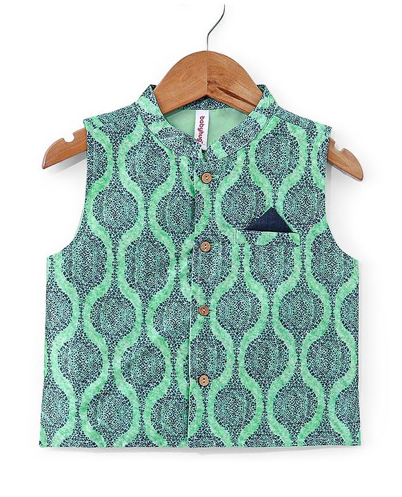Babyhug 100% Cotton Woven Full Sleeves Solid Colour  Kurta Pyjama Set with Printed Jacket - Blue