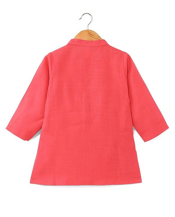 Babyhug 100% Cotton Knit Full Sleeves Kurta Pyjama Set with Printed Jacket - Peach