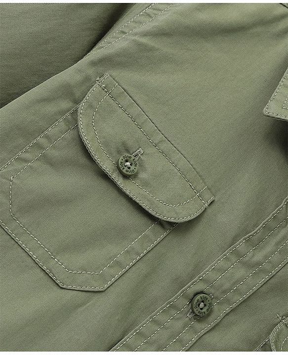 Pine Kids Cotton Twill Roll Up Full Sleeves Shirt Solid- Green