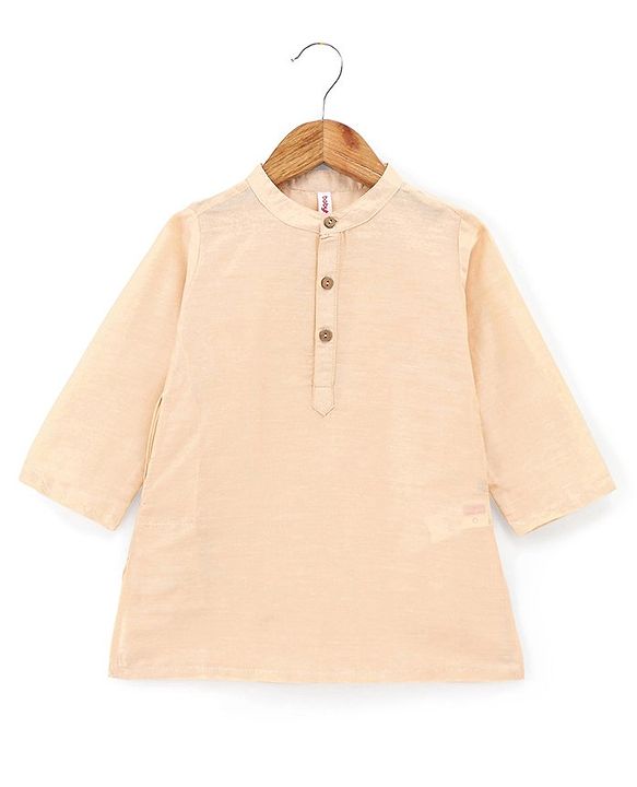 Babyhug 100% Cotton Woven Full Sleeves Solid Kurta Pyjama Set with Floral Printed Jacket - Beige