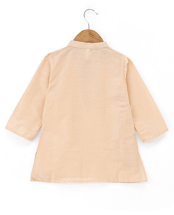 Babyhug 100% Cotton Woven Full Sleeves Solid Kurta Pyjama Set with Floral Printed Jacket - Beige