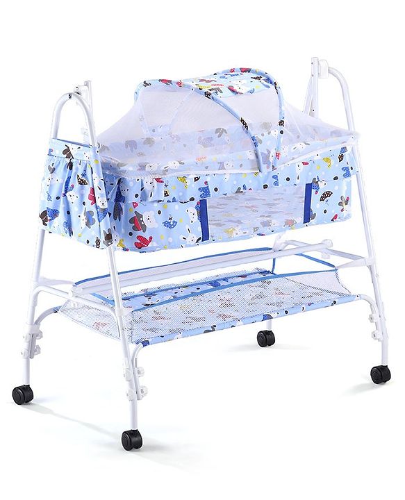 Babyhug Cozy Cloud Baby Cradle with Mosquito Net & Storage Basket - Blue