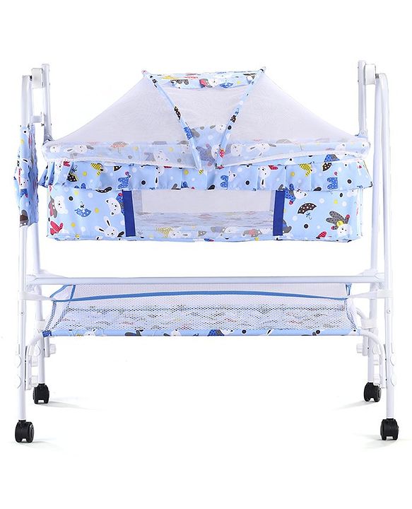 Babyhug Cozy Cloud Baby Cradle with Mosquito Net & Storage Basket - Blue