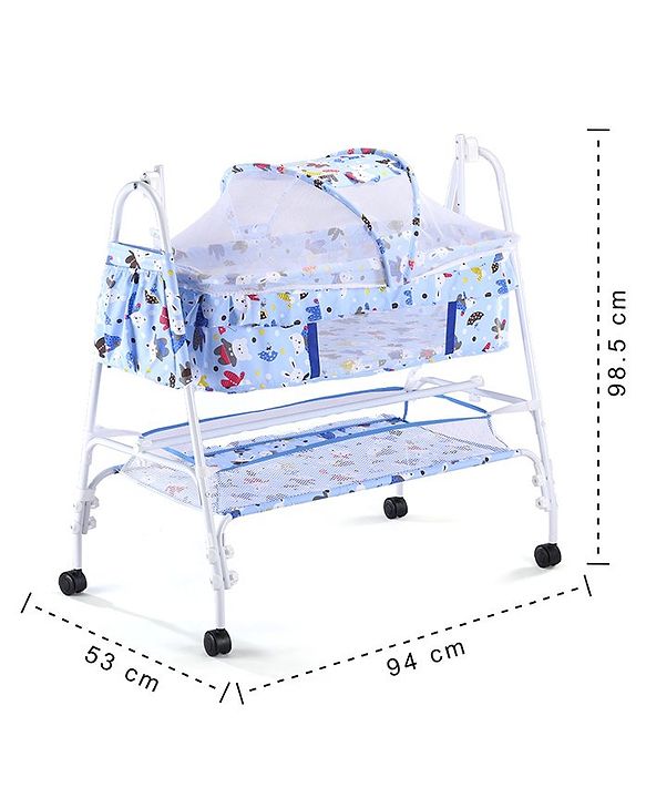 Babyhug Cozy Cloud Baby Cradle with Mosquito Net & Storage Basket - Blue
