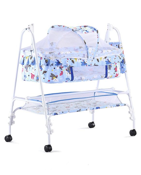 Babyhug Cozy Cloud Baby Cradle with Mosquito Net & Storage Basket - Blue