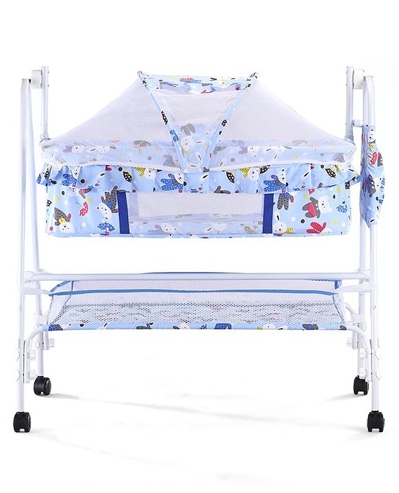 Babyhug Cozy Cloud Baby Cradle with Mosquito Net & Storage Basket - Blue