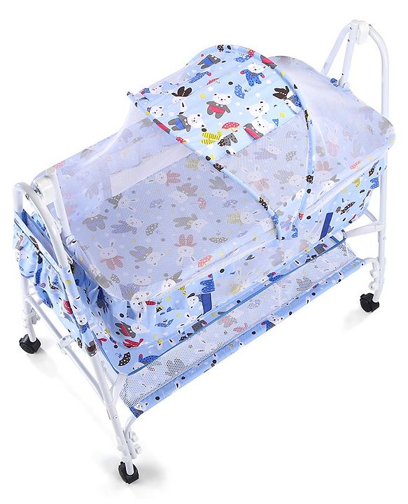 Babyhug Cozy Cloud Baby Cradle with Mosquito Net & Storage Basket - Blue