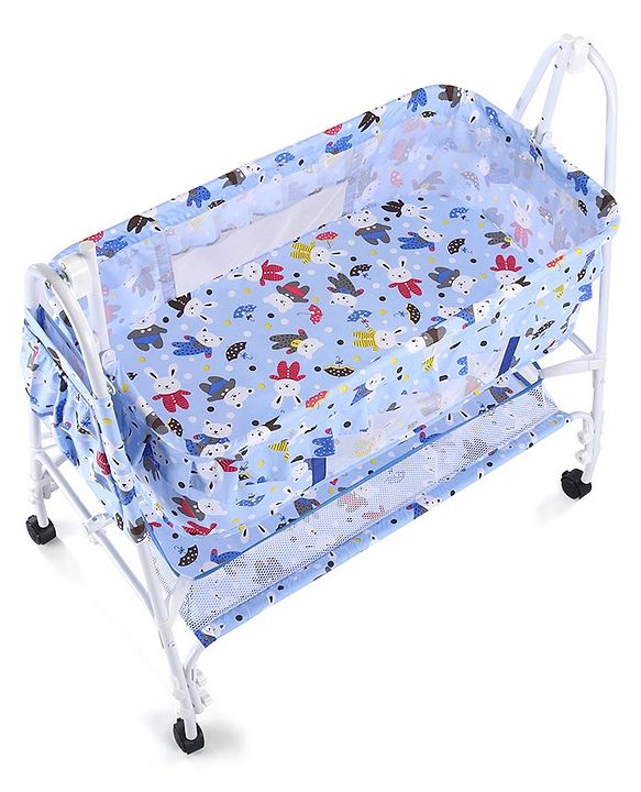 Babyhug Cozy Cloud Baby Cradle with Mosquito Net & Storage Basket - Blue