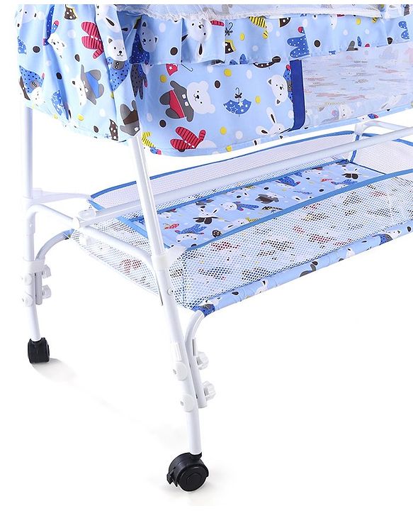 Babyhug Cozy Cloud Baby Cradle with Mosquito Net & Storage Basket - Blue