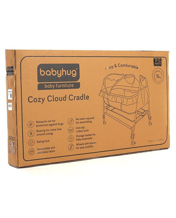 Babyhug Cozy Cloud Baby Cradle with Mosquito Net & Storage Basket - Blue