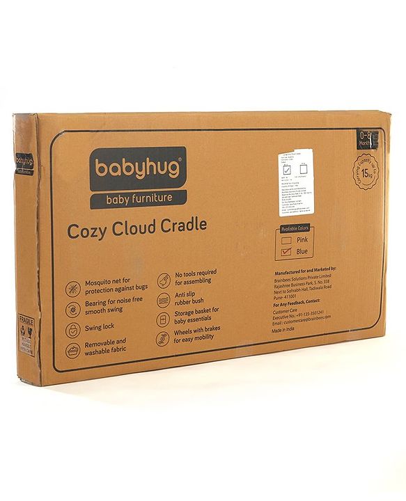 Babyhug Cozy Cloud Baby Cradle with Mosquito Net & Storage Basket - Blue
