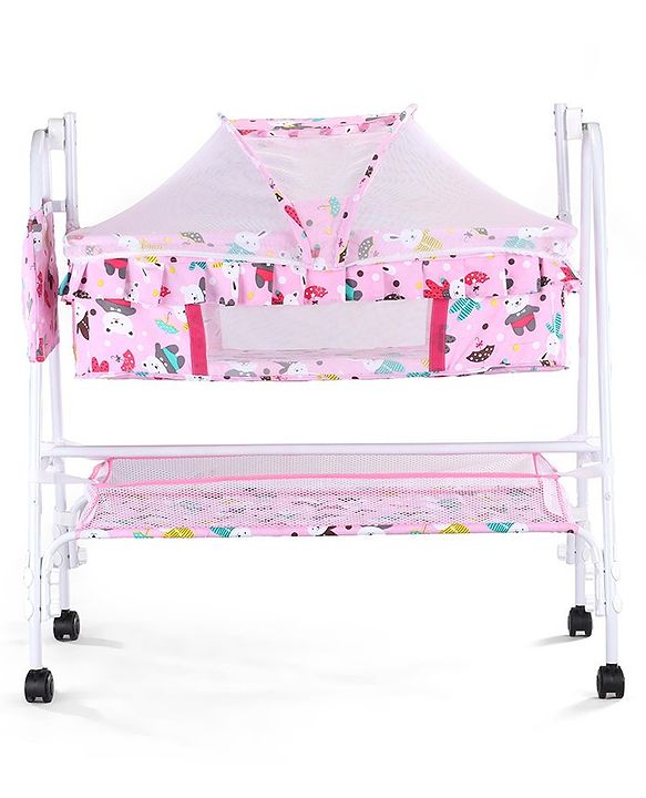 Babyhug Cozy Cloud Baby Cradle with Mosquito Net & Storage Basket - Blue