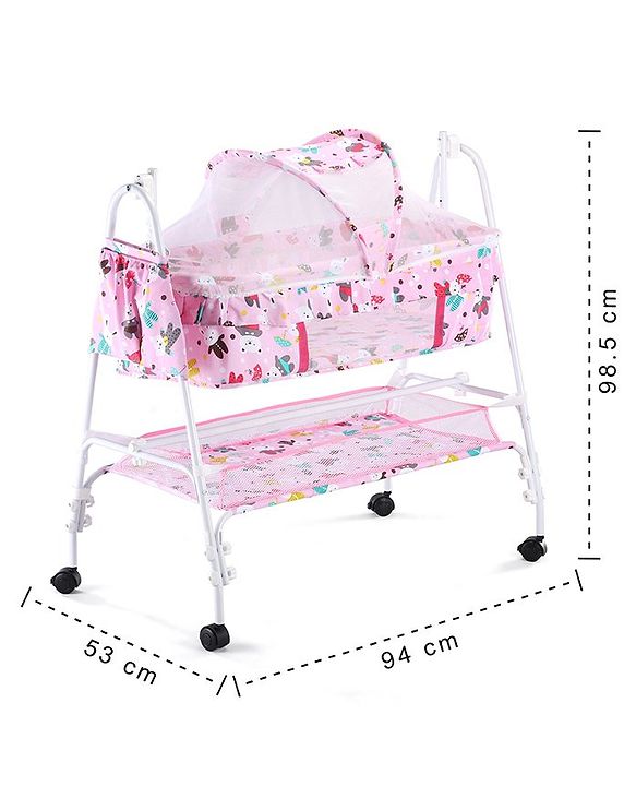 Babyhug Cozy Cloud Baby Cradle with Mosquito Net & Storage Basket - Blue
