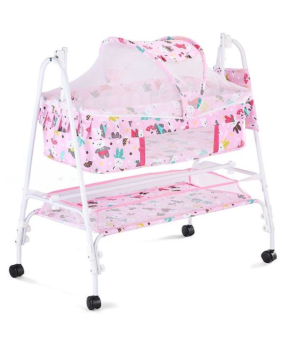 Babyhug Cozy Cloud Baby Cradle with Mosquito Net & Storage Basket - Blue