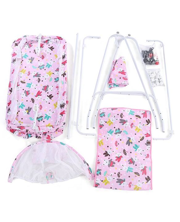 Babyhug Cozy Cloud Baby Cradle with Mosquito Net & Storage Basket - Blue