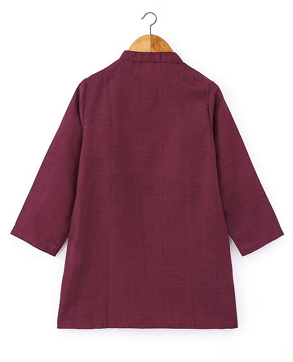 Babyhug 100% Cotton Woven Full Sleeves Solid Colour  Kurta Pyjama Set with Floral Printed Jacket - Magenta