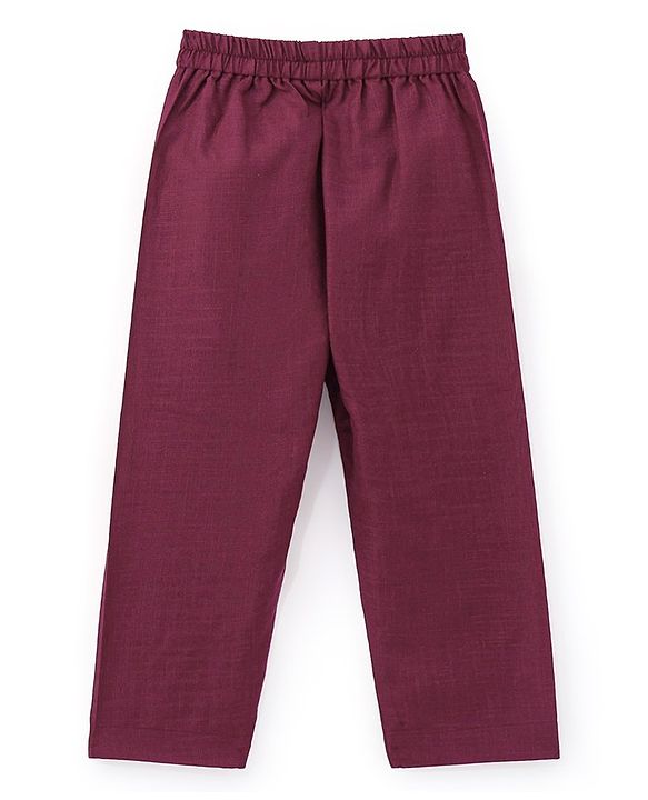 Babyhug 100% Cotton Woven Full Sleeves Solid Colour  Kurta Pyjama Set with Floral Printed Jacket - Magenta