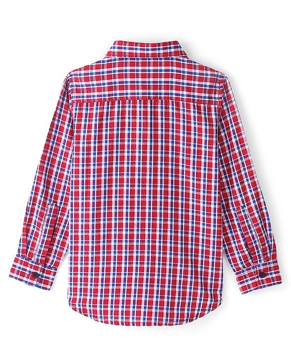 Pine Kids Cotton Full Sleeve Turn Up Single Pocket Checkered Shirt - Red