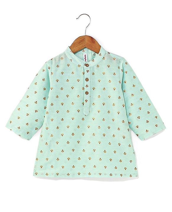 Babyhug Woven Full Sleeves Foil Floral Print Ethnic Kurta & Pajama Set - Light Green & Maroon