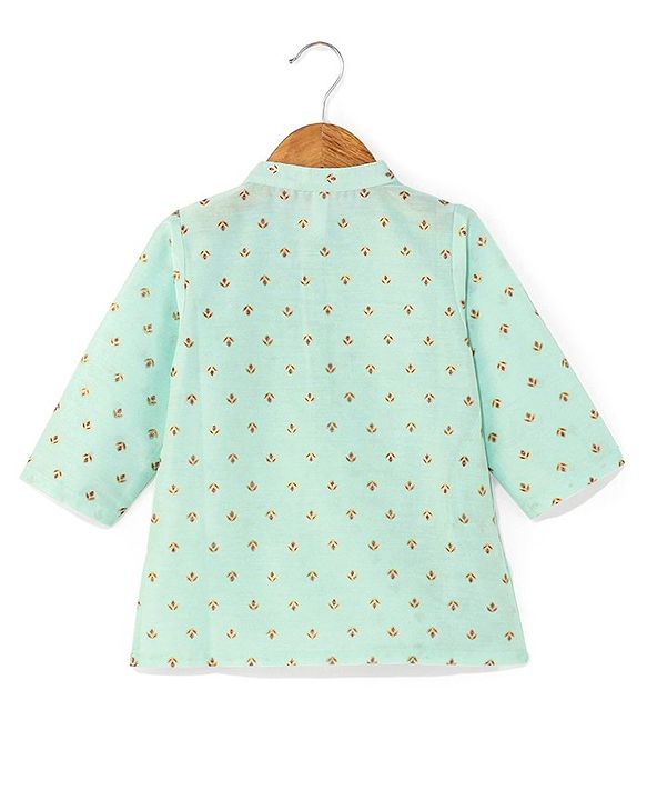 Babyhug Woven Full Sleeves Foil Floral Print Ethnic Kurta & Pajama Set - Light Green & Maroon