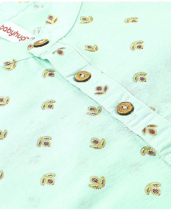 Babyhug Woven Full Sleeves Foil Floral Print Ethnic Kurta & Pajama Set - Light Green & Maroon