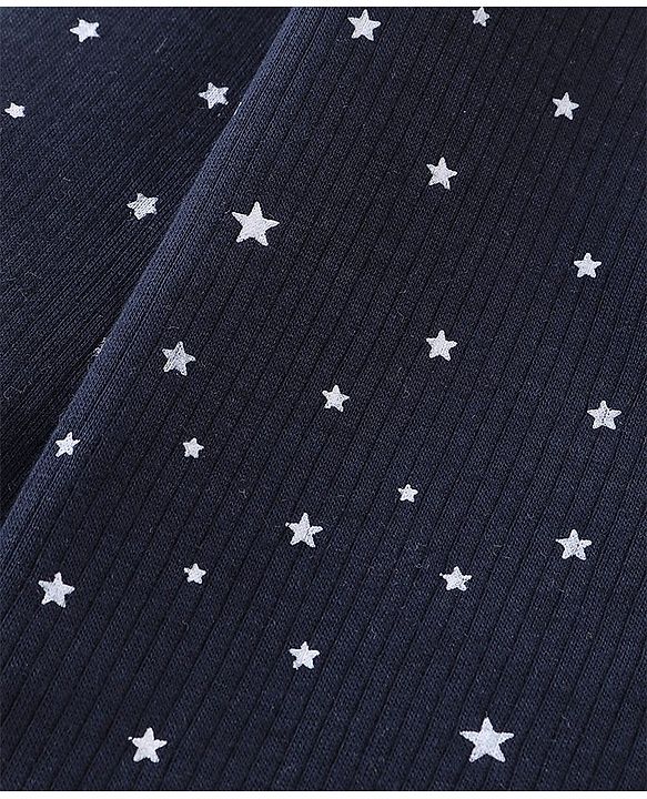Babyhug Cotton Front Open Full Sleeve Vest and Legging Thermal Wear Star Printed Combo Set - Navy Blue