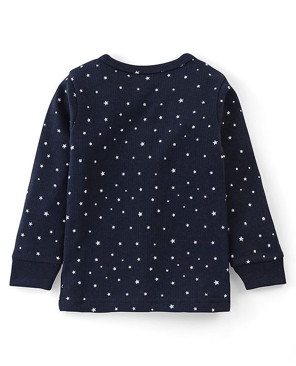 Babyhug Cotton Front Open Full Sleeve Vest and Legging Thermal Wear Star Printed Combo Set - Navy Blue
