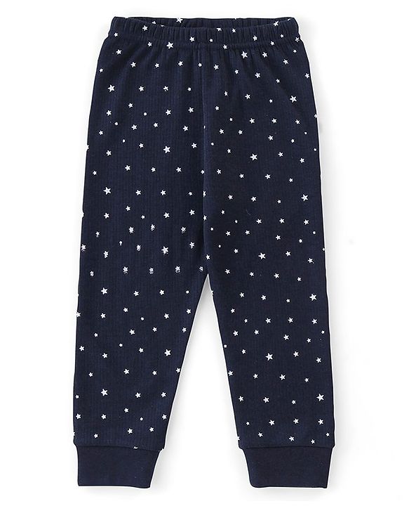Babyhug Cotton Front Open Full Sleeve Vest and Legging Thermal Wear Star Printed Combo Set - Navy Blue