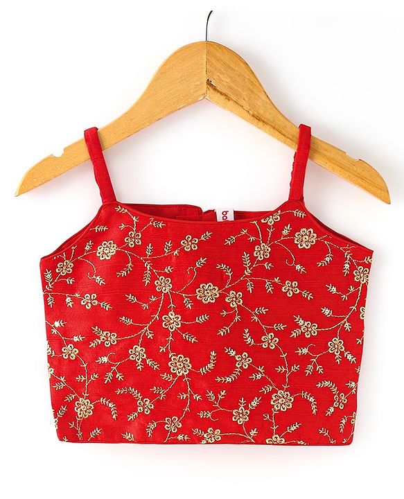 Babyhug Sleeveless Floral Embroidered Choli with Net Layered Lehenga and Dupatta Set - Red