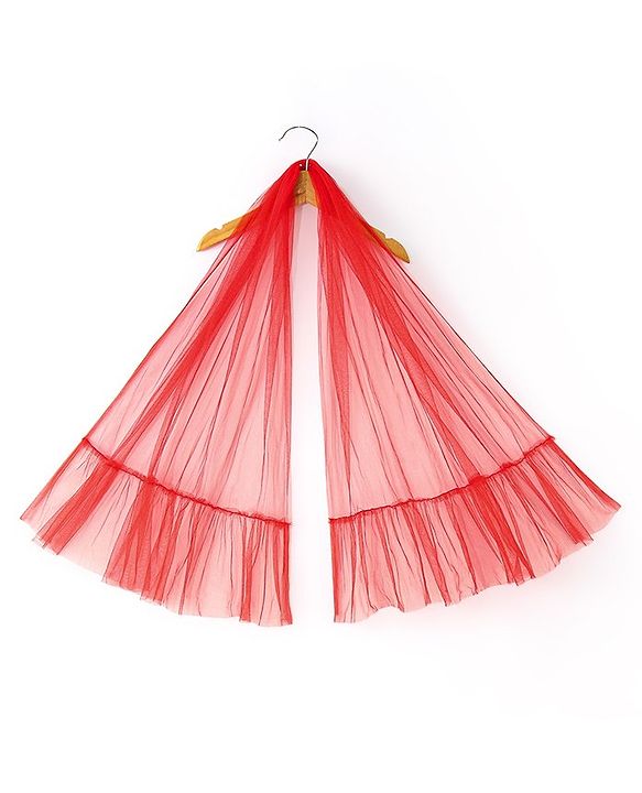 Babyhug Sleeveless Floral Embroidered Choli with Net Layered Lehenga and Dupatta Set - Red