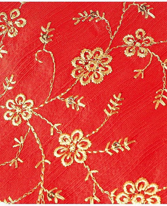 Babyhug Sleeveless Floral Embroidered Choli with Net Layered Lehenga and Dupatta Set - Red