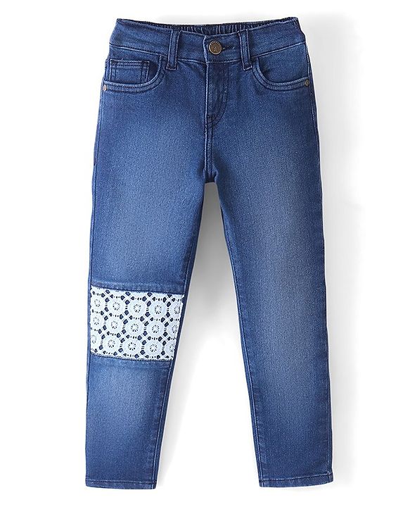 Pine Kids Full Length Denim with Lace Detailing- Mid Blue