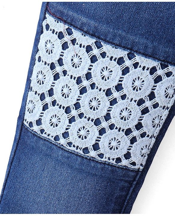 Pine Kids Full Length Denim with Lace Detailing- Mid Blue