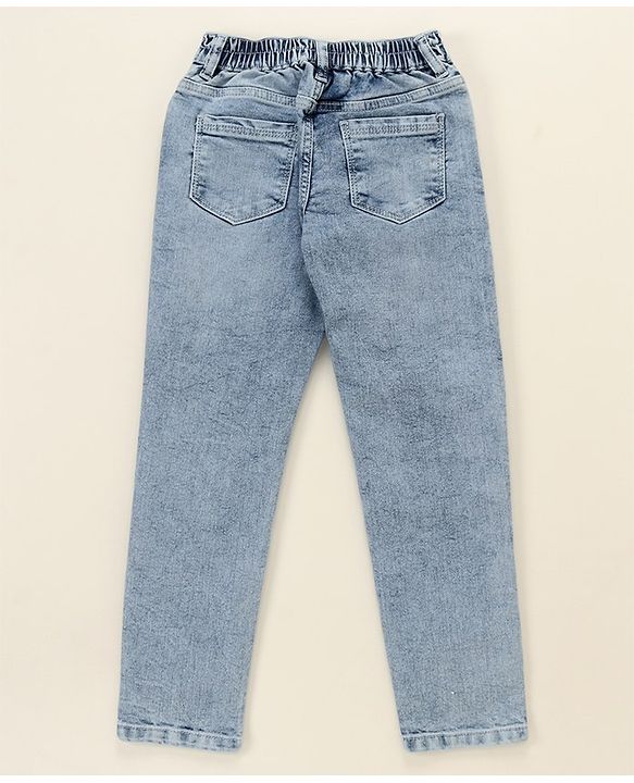 Pine Kids Cotton Elastane Full Length Denim Jeans with Lace Detailing- Light Blue