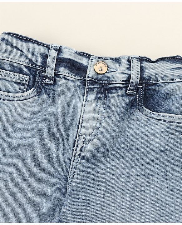 Pine Kids Cotton Elastane Full Length Denim Jeans with Lace Detailing- Light Blue