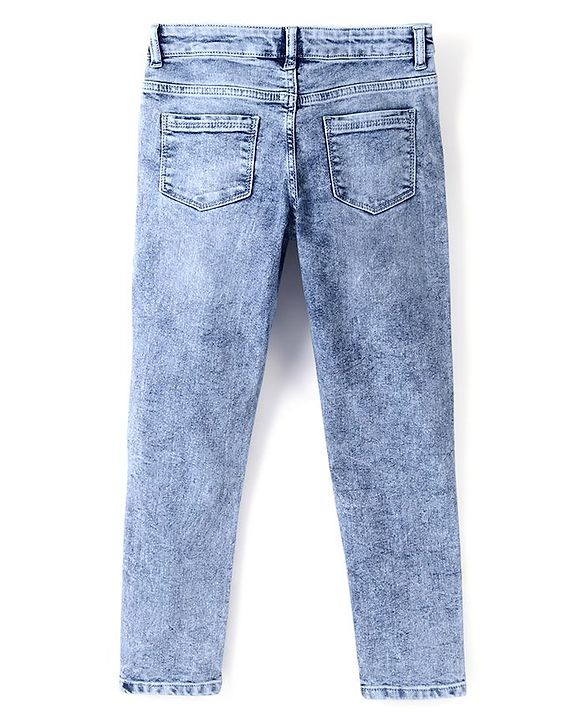 Pine Kids Cotton Elastane Full Length Denim Jeans with Lace Detailing- Light Blue